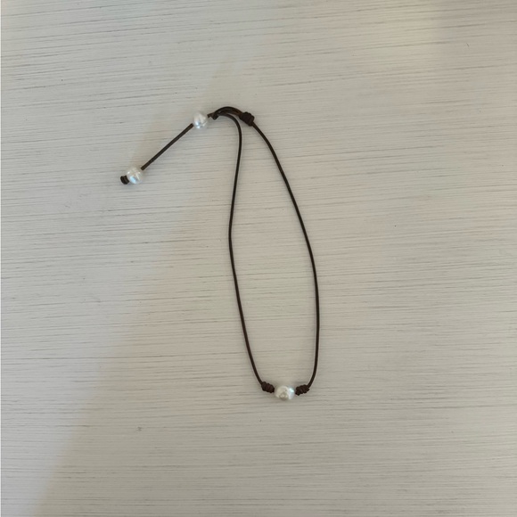 Leather Pearl Choker Necklace - Picture 1 of 1